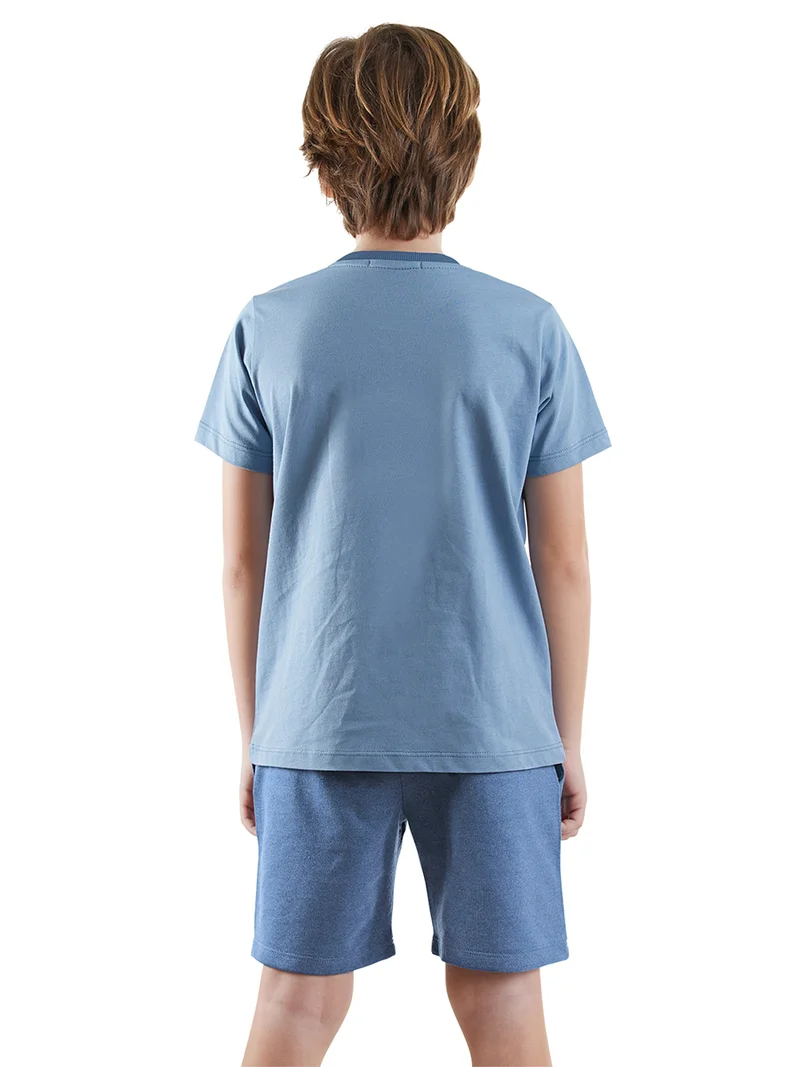Denokids Dinos Boy Blue T-shirt&Shorts Set